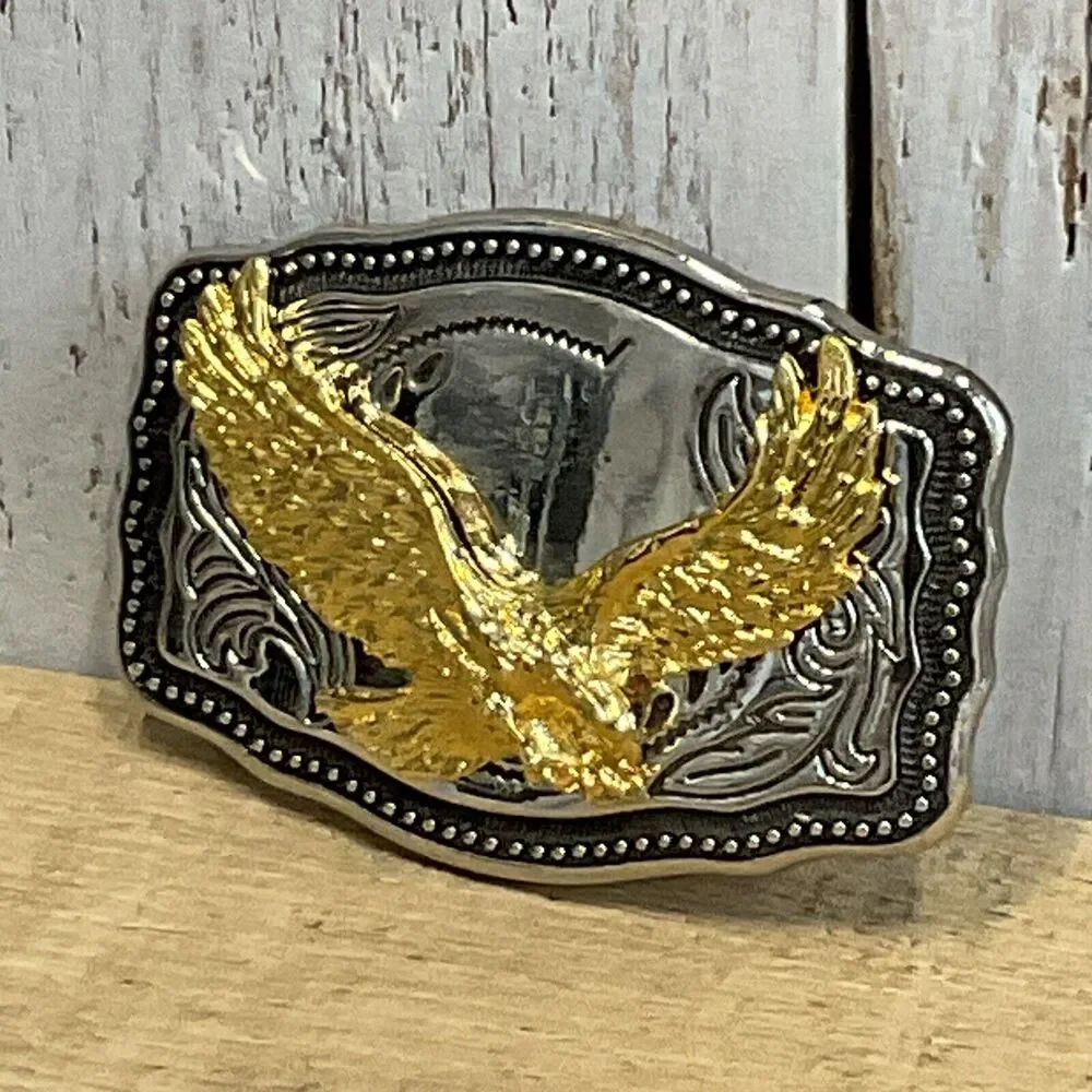 Soaring Eagle Belt Buckle Womens Engraved Eagle in Flight Western Rodeo USA